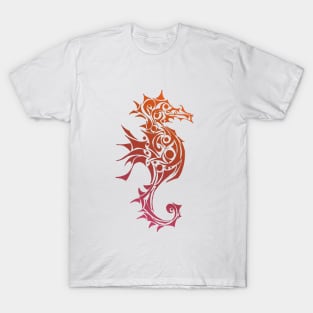 Orange and Red Seahorse Tribal Tattoo T-Shirt